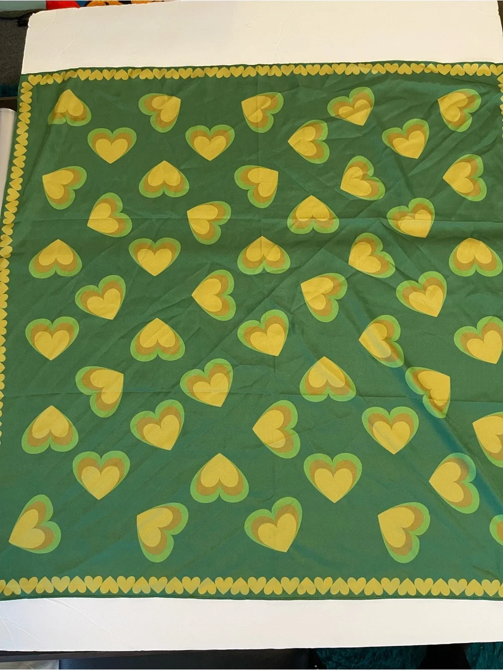 Urban Outfitters Scarf Bandana Satin Green Hearts Retro Festival Y2K Retrocore